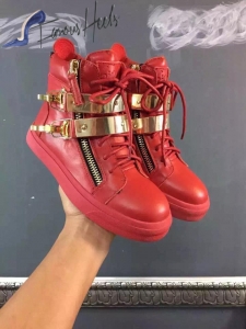 Giuseppe Zanotti Double Gold Bar Latch Clasp Leather High Top Sneakers in all red 